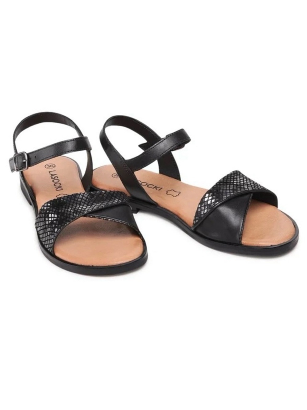 LASOCKI Black Genuine Leather Sandals US 6